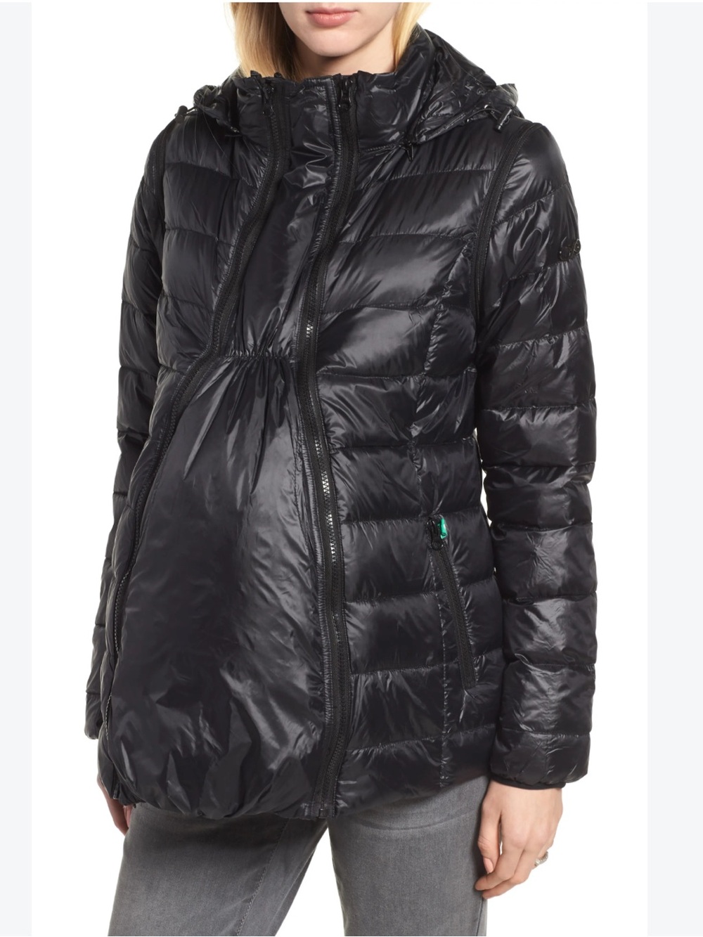 Modern eternity goose down Maternity Puffer Jacket with Hood small black NWOT